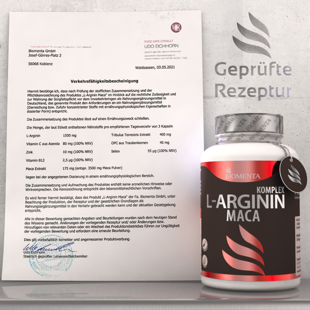 L Arginin Maca Premium Kapseln hochdosiert - BIOMENTA - 240 Kapseln - vegan L Arginin Maca Premium Kapseln hochdosiert - BIOMENTA - 240 Kapseln - vegan
