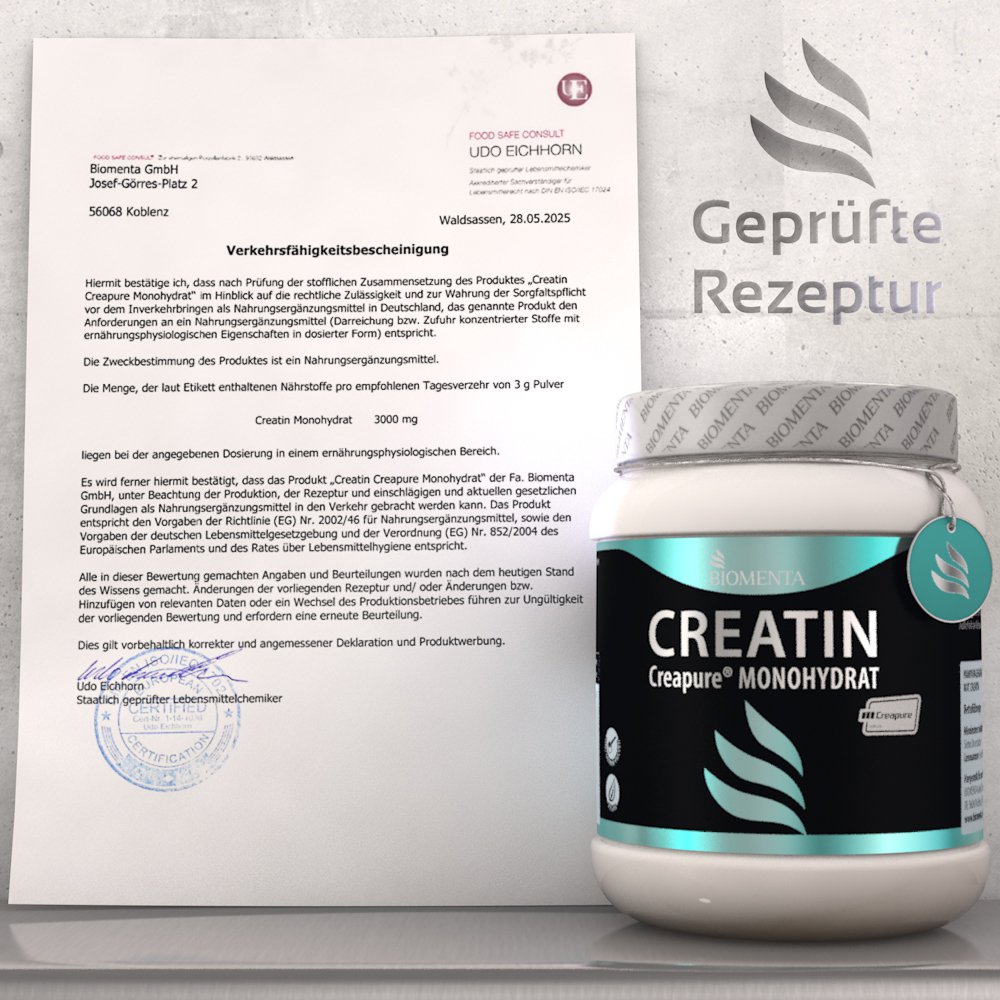 Creatin Monohydrat (Creapure®) – 1.000 g Pulver – vegan von BIOMENTA Creatin Monohydrat (Creapure®) – 1.000 g Pulver – vegan von BIOMENTA