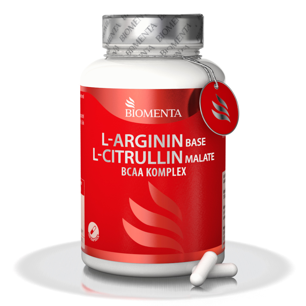 L Arginin Base L-Citrullin Malate BCAA Komplex - Premium Kapseln hochdosiert - BIOMENTA - 150 Kapseln L Arginin Base L-Citrullin Malate BCAA Komplex - Premium Kapseln hochdosiert - BIOMENTA - 150 Kapseln