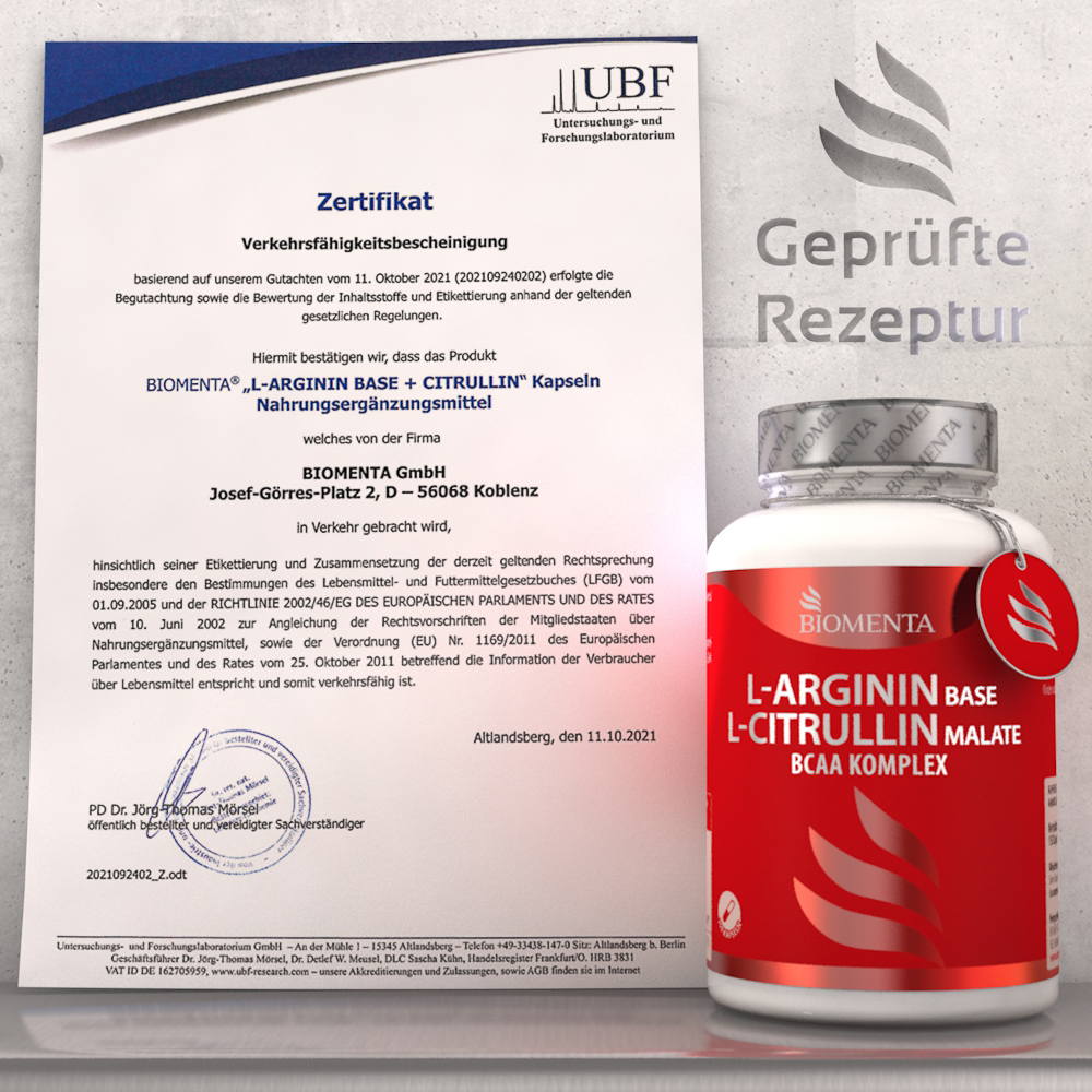 L Arginin Base L-Citrullin Malate BCAA Komplex - Premium Kapseln hochdosiert - BIOMENTA - 150 Kapseln L Arginin Base L-Citrullin Malate BCAA Komplex - Premium Kapseln hochdosiert - BIOMENTA - 150 Kapseln