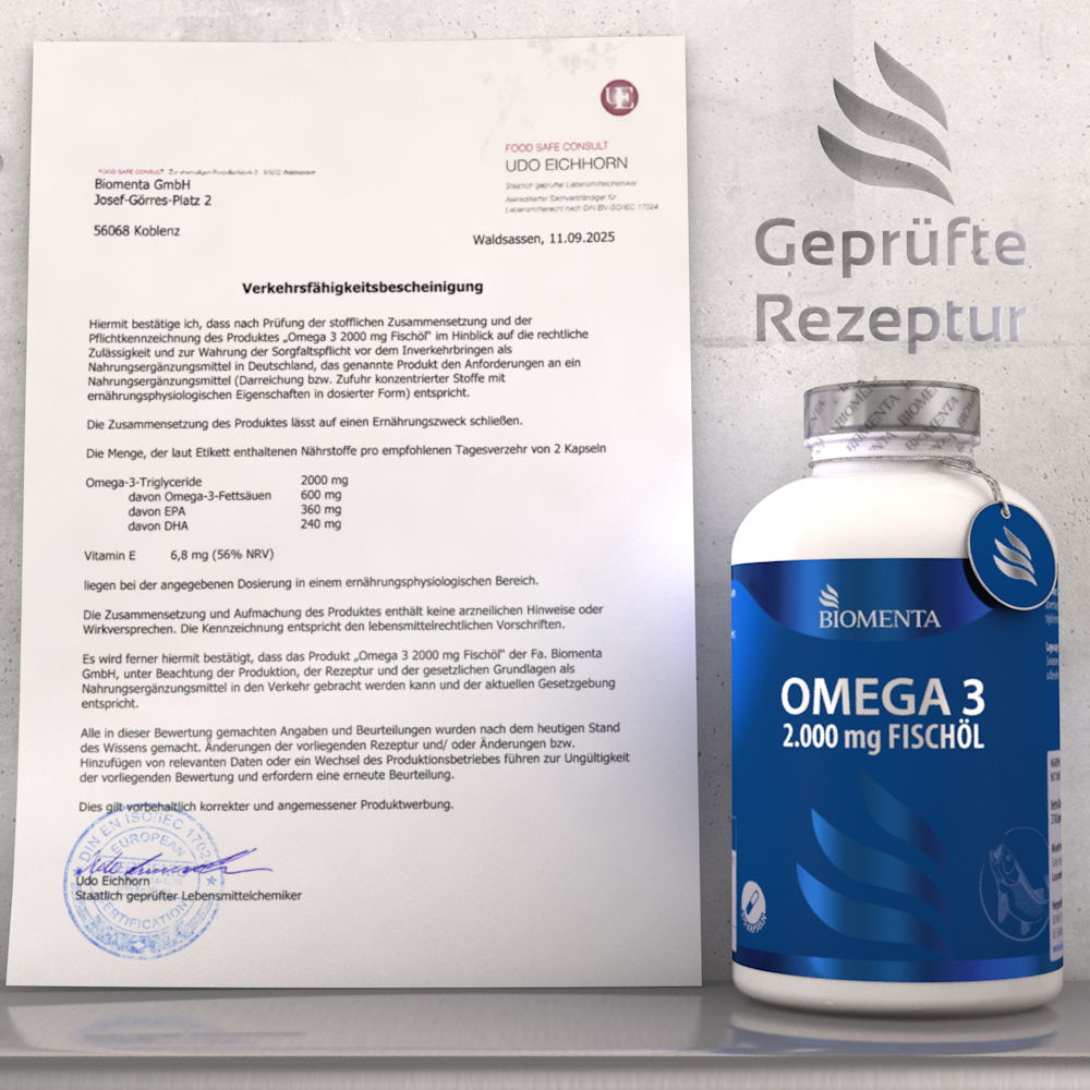 Hochwertige Omega 3 - 2.000 mg Fischöl von BIOMENTA Hochwertige Omega 3 - 2.000 mg Fischöl von BIOMENTA
