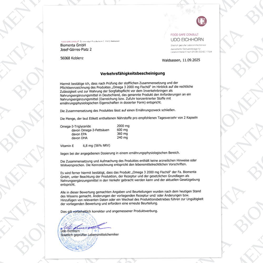 Hochwertige Omega 3 - 2.000 mg Fischöl von BIOMENTA Hochwertige Omega 3 - 2.000 mg Fischöl von BIOMENTA