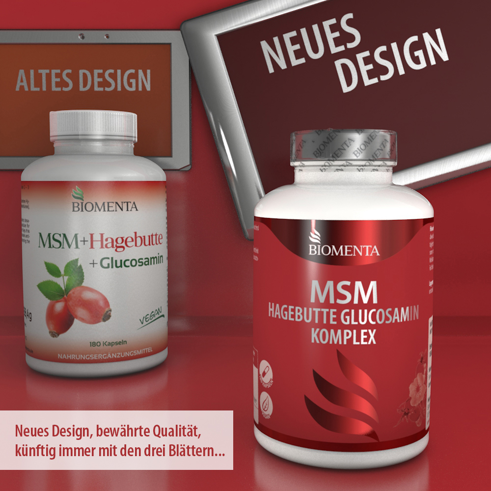 MSM Kapseln hochdosiert + Glucosamin, Hagebutte -180 Kapseln von BIOMENTA MSM Kapseln hochdosiert + Glucosamin, Hagebutte -180 Kapseln von BIOMENTA