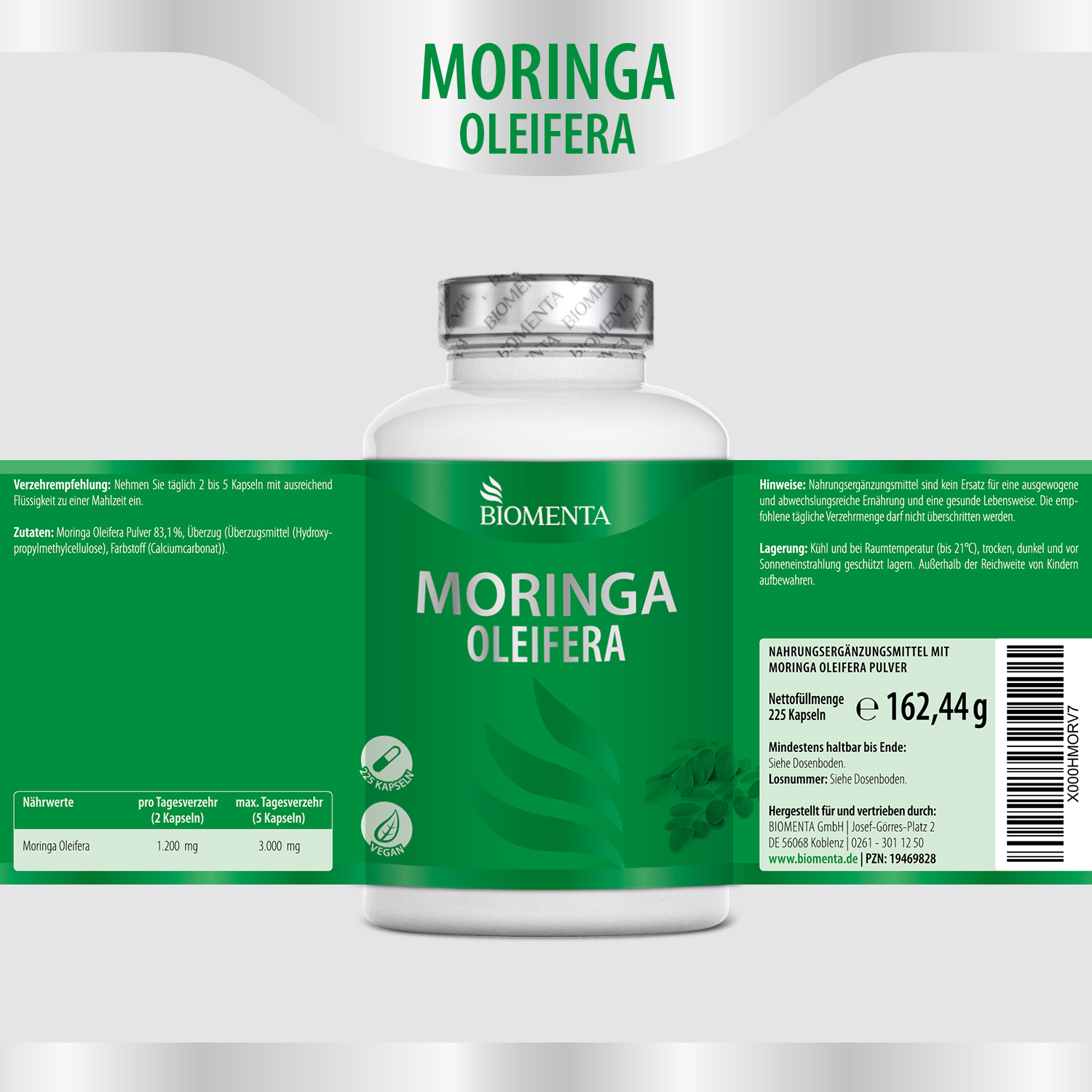 BIOMENTA Moringa Oleifera – 225 vegane Kapseln - Premiumqualität von BIOMENTA BIOMENTA Moringa Oleifera – 225 vegane Kapseln - Premiumqualität von BIOMENTA