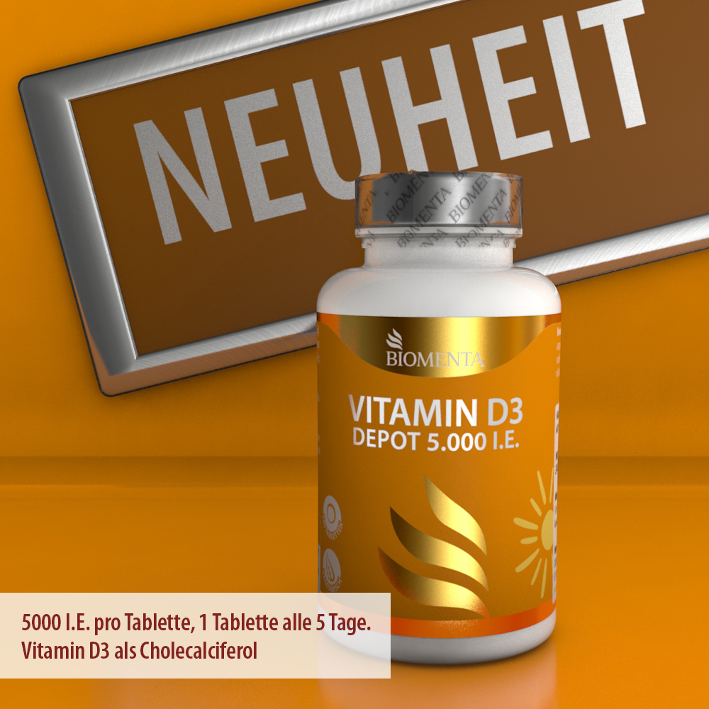 Vitamin D3 – 5.000 I. E. – 120 vegetarische Tabletten – BIOMENTA Vitamin D3 – 5.000 I. E. – 120 vegetarische Tabletten – BIOMENTA