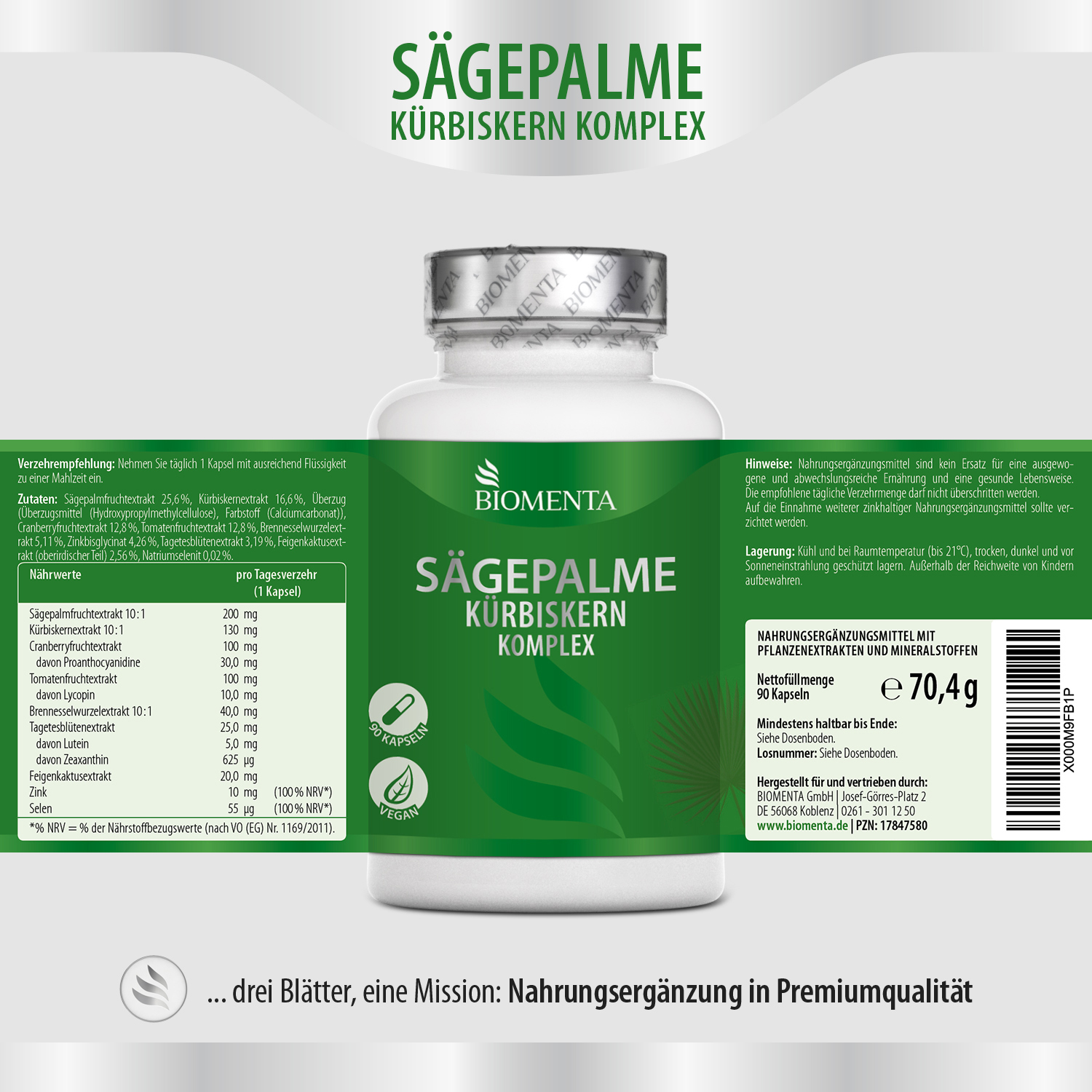 Kürbiskern Sägepalme Kapseln - Prosta Komplex - 90 Kapseln von BIOMENTA Kürbiskern Sägepalme Kapseln - Prosta Komplex - 90 Kapseln von BIOMENTA