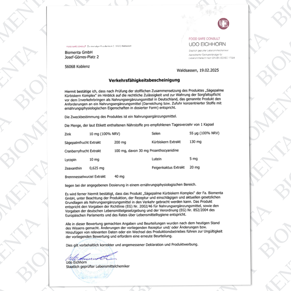 Kürbiskern Sägepalme Kapseln - Prosta Komplex - 90 Kapseln von BIOMENTA Kürbiskern Sägepalme Kapseln - Prosta Komplex - 90 Kapseln von BIOMENTA