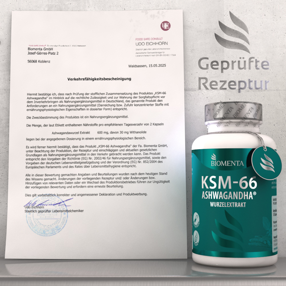 KSM-66 Ashwagandha ® Wurzelextrakt – 185 Kapseln – vegan von BIOMENTA KSM-66 Ashwagandha ® Wurzelextrakt – 185 Kapseln – vegan von BIOMENTA