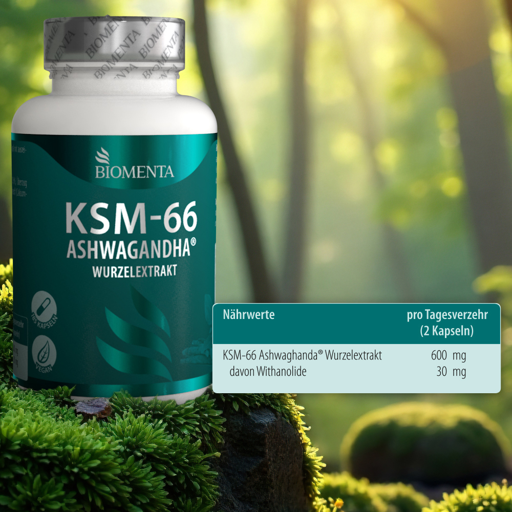 KSM-66 Ashwagandha ® Wurzelextrakt – 185 Kapseln – vegan von BIOMENTA KSM-66 Ashwagandha ® Wurzelextrakt – 185 Kapseln – vegan von BIOMENTA