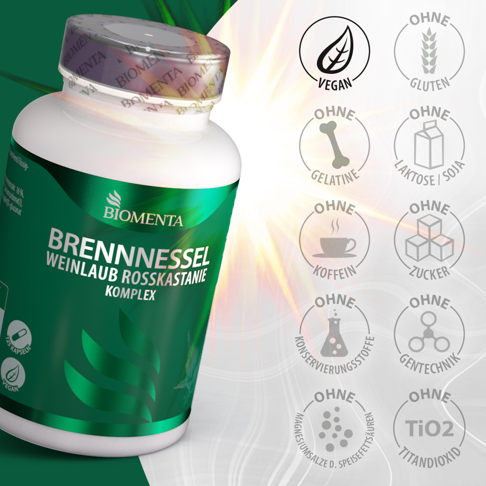 Brennnessel Weinlaub Rosskastanie Komplex von BIOMENTA - 125 Kapseln - vegan Brennnessel Weinlaub Rosskastanie Komplex von BIOMENTA - 125 Kapseln - vegan