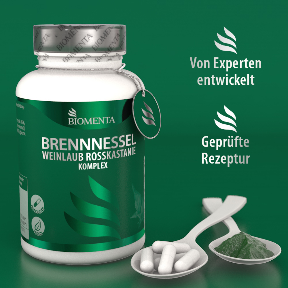 Brennnessel Weinlaub Rosskastanie Komplex von BIOMENTA - 125 Kapseln - vegan Brennnessel Weinlaub Rosskastanie Komplex von BIOMENTA - 125 Kapseln - vegan