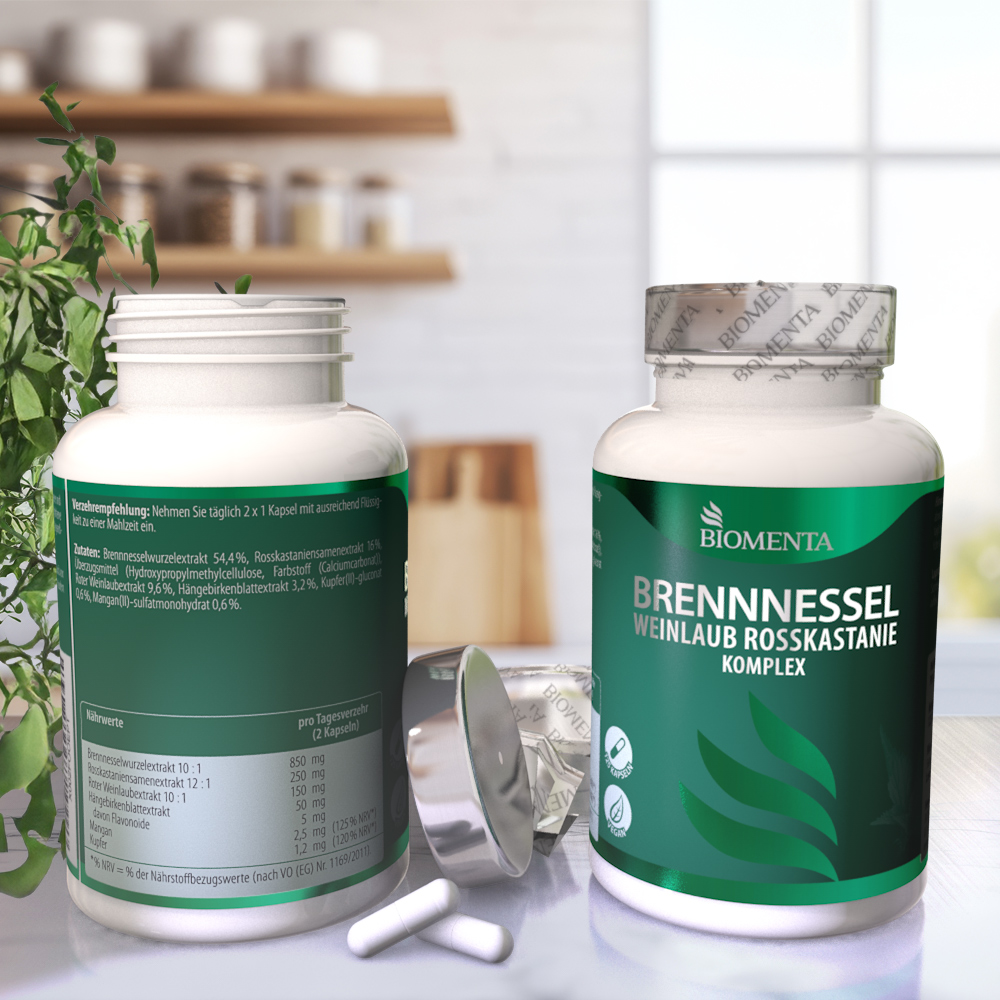 Brennnessel Weinlaub Rosskastanie Komplex von BIOMENTA - 125 Kapseln - vegan Brennnessel Weinlaub Rosskastanie Komplex von BIOMENTA - 125 Kapseln - vegan